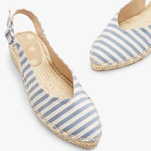 Boden Espadrilles Women Size 39/US 8 Blue White Point Toe Flats Canvas Slingback